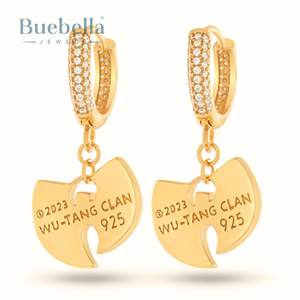 Pendientes de aro huecos con logotipo colgante, estilo Hip Hop Vintage, Plata de ley, oro de 18 quilates, diamantes cultivados en laboratorio para mujer - Product Image 2