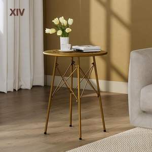 Table d'appoint de patio ronde en or moderne Petite table décorative d'extérieur en métal résistant aux intempéries pour balcon de jardin - Product Image 3