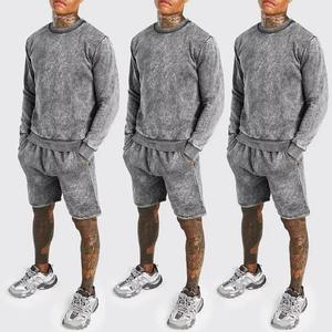 Haute qualité surdimensionné lavage à l'acide t-shirt ensemble court personnalisé hommes deux pièces sérigraphie respirant épais coton pour - Product Image 3