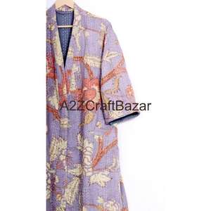 Chaqueta Kimono Kantha de Algodón 100% con Estampado Floral Digital, Cuello en V y Cierre con Cordón para Mujer - Transpirable, Suave y Lavable a Máquina - Product Image 4