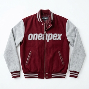 Veste grise Mahron pour homme, en mélange de laine personnalisé, fermeture éclair, col et poignets en tricot côtelé, logo brodé, streetwear décontracté, fabrication en gros - Product Image 1