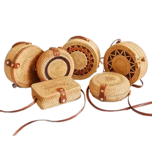 Natural Round Rattan Boho Purse Straw Bag Bamboo Bag bamboo basket straw bamboo handbags wicker craft for women made in viet nam