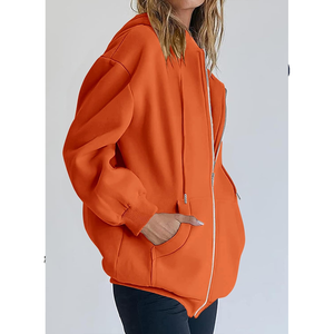 OEM personnalisable sweat à capuche zippé surdimensionné femmes épaules tombantes poches kangourou sweat à capuche zippé pour les femmes - Product Image 2