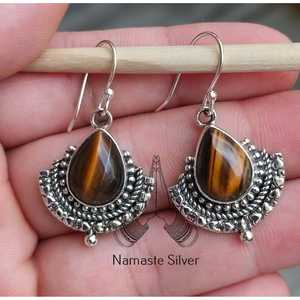 Pendientes Colgantes Hechos a Mano de Plata de Ley 925 con Piedra Natural de Ojo de Tigre en Forma de Gota de Agua, Estilo Boho, Regalo de Aniversario o Navidad - Product Image 6