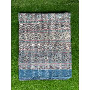 Handmade Boho Queen-Size <b>Duvet</b> Indigo Ajrakh Block Print Kantha Quilt Hippie Quilts Hippie Quilting Home Decorative Bedspread - Product Image 2