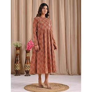 Vestido Anarkali de algodón rojo estampado a mano, estilo pakistaní, traje indio Lehenga Choli Salwar Choli, hecho de georgette. - Product Image 6