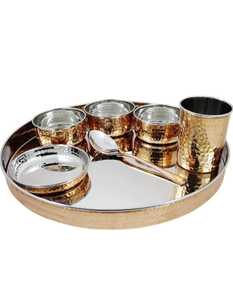Supper Hammered Classic Copper Steel Thali Set Customizable Eco-Friendly <b>Metal</b> Dishes Copper Hammered Design - Product Image 4