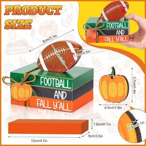 4 pièces Fall Football Wood Book Decor Thanksgiving Farmhouse Tiered Tray Autumn Faux Decorative Book Stacks Wooden Football - Product Image 3