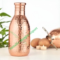 Bouteille d'eau en cuivre martelé artisanale de qualité supérieure, écologique, anti-fuite, bienfaits ayurvédiques pour la santé, sport, 500 ml, couleur personnalisée