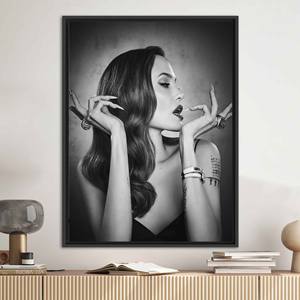 Angelina Jolie Famous Woman Canvas Art Print - Elegant Wall Decor,Black <b>Framed</b> - Product Image 1