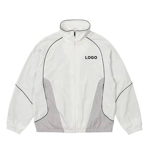 Unisex <b>Black</b> Formal Waterproof <b>Windbreaker</b> Jacket Stand Collar Zipper Breathable Polyester Loose Fit Front Logo Long Autumn Wear - Product Image 3