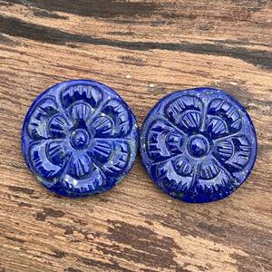 Sculpture moghole faite à la main Lapis Lazuli paire de pierres précieuses bleues naturelles en forme ronde de 15x15mm pour l'utilisation de bijoux 100 pièces produit en vrac - Product Image 1