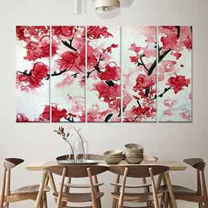 Toile imprimée : Art mural en verre avec motif de fleurs de cerisier, paysage floral japonais, toile enveloppée 5P - Product Image 1