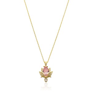 <b>Pink</b> Clear Zircon Stone Shape Lotus Design Charm <b>Necklace</b> Turkish Handmade Wholesale 925 Sterling Silver - Product Image 1