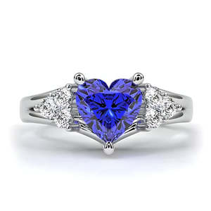 Bague de fiançailles ajustable en saphir plaqué rhodium 14 carats, motif géométrique cœur AD, cristal d'amour taille coussin, taille de pierre 10 mm, 8 mm - Product Image 1