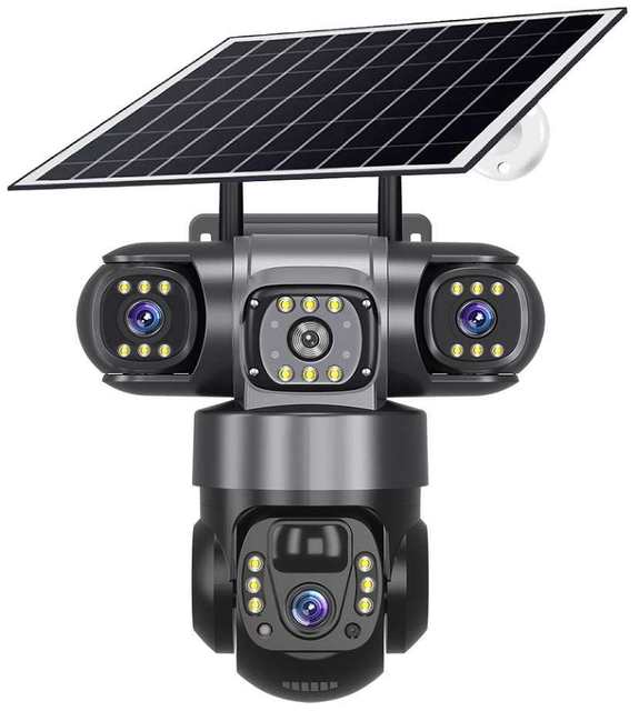 QL29 QD19 V380 Panoramic 360 Wireless WiFi 4G Solar Camera Monitoring Ball Three Lens Sensor Outdoor Home Security Camera