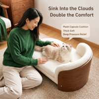 Chaise longue moderne en bois massif pour animaux de compagnie, lit pour chat, canapé pour chien, en tissu bouclé, amovible, lavable, profil bas, pour animaux de compagnie de petite et moyenne taille
