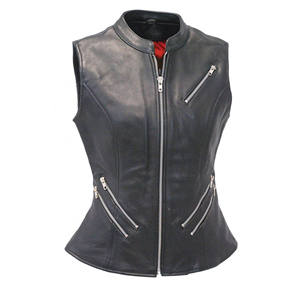 Chaleco de cuero clásico ajustado con cremallera para mujer, chaleco de piel de cordero Real para motocicleta, chaqueta de cuero de motorista de moda informal para mujer - Product Image 6