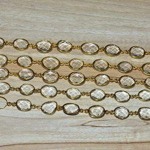 Lovely White Crystal Oval Bezel Gemstone Connector Chain <b>Rosary</b> Chain, Gold Plated Connector bezel Chain for Jewelry Making - Product Image 5