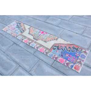 Alfombra Turca Vintage de 1.5x6.9 pies, Alfombra de Lana Azul con Diseño de Patchwork y Base de Látex, Decoración Ecológica para el Hogar - Product Image 2