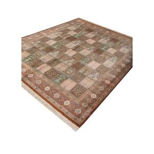 Tapis en soie noué à la main Gulmarg, grand format, rouge-orange, Pae-5708, patchwork puzzle pour la maison, forme rectangulaire pour salon et couloir - Product Image 2
