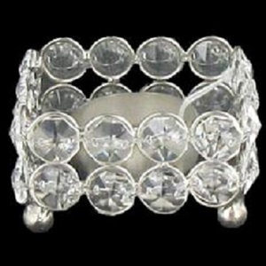 Photophore perlé en cristal argenté Porte-bougie élégant en métal pour décorations de table de mariage à la maison - Product Image 4