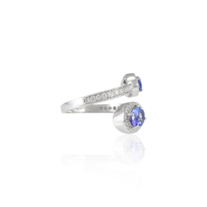 Bague ajustable élégante 100% authentique 14k or blanc massif bijoux fins de haute qualité en tanzanite et diamant taillé pour mariages - Product Image 4