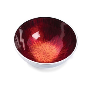 Dining Table Decorative Food Serving <b>Bowl</b> With Red Enamel Color Aluminum Round Shape <b>Deep</b> Salad & Soup Serving <b>Bowls</b> - Product Image 1