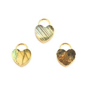 Labradorita natural para mujer, abalorio chapado en oro, cierre de corazón romántico, regalo - Product Image 3