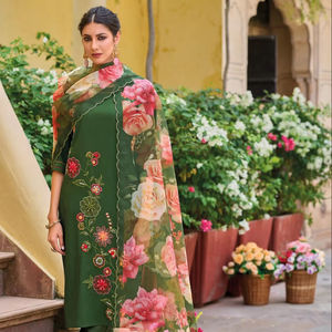 Dernier pantalon en soie pure viscose dentelle de travail fait à la main appliques organza imprimé Duppatt Kurtis collection pour femmes - Product Image 5