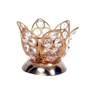 Flowers Shape Designer Elegant Look Gold Plated Metal Wire And Clear <b>Crystal</b> Beaded Table Centerpiece <b>Candle</b> Holder & Votive - Product Image 2