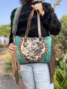 Bolso de Mano de Cuero Vacuno Occidental, Bolso Tote con Flecos de Cuero Tallado, Bolso Elegante, Bolsos de Cuero para Mujer Multiusos - Product Image 5