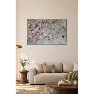 Impression sur toile de branches de magnolia rose sur fond gris - Product Image 4