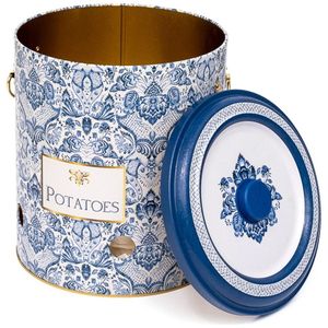 Contenedor de almacenamiento de patata y cebolla de Metal de 225x240mm, contenedor y almacenamiento de alimentos con patrón decorativo azul y blanco inspirado en Azulejo de 9L - Product Image 1