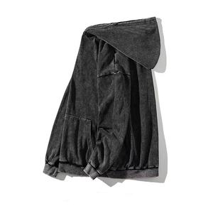 Sudadera con capucha bordada de lana de algodón 100% de calidad superior, apliques de peso pesado en blanco, parche desgastado, sudaderas con capucha recortadas con lavado ácido - Product Image 3