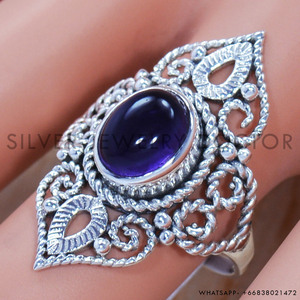 Natural Oval Amethyst <b>Statement</b> <b>Ring</b> for Women in 925 Solid Sterling Silver Elegant Birthstone Jewelry Bold Purple Gemstone <b>Ring</b> - Product Image 2