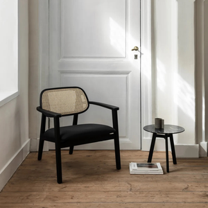 Sillón de comedor moderno con respaldo de ratán tejido, silla de comedor de ratán, sillas de comedor escandinavas modernas - Product Image 2