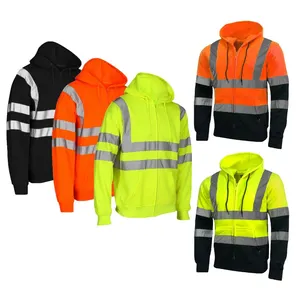 Sudaderas con capucha reflectantes de seguridad con logotipo personalizado Ropa de hombre Ropa de calle Sudaderas con capucha reflectantes de seguridad de alta visibilidad de gran tamaño - Product Image 1