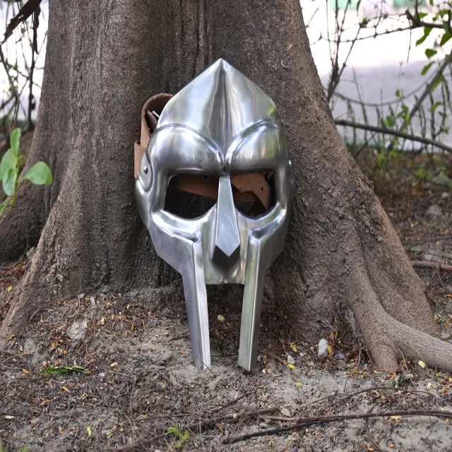 Masker wajah helm Gladiator MF Doom, aksesori kepala kostum Halloween/Facewear | Logam seluruh wajah dapat dipakai uniseks