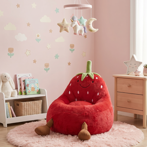 Fauteuil pouf pour enfants en forme de fraise, siège rembourré doux, housse amovible pour chambre à coucher, salle de jeux - Product Image 1