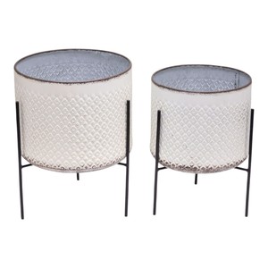 Ensemble de jardinières en métal galvanisé côtelé vintage avec poignées pour la décoration rustique du jardin et de la maison - Product Image 3