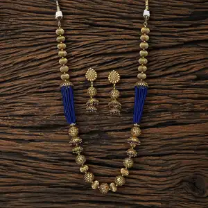 Compre online grande colar banhado a ouro longo mala pérolas conjunto em atacado jóias 17086 azul