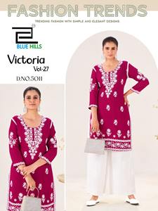 Presenting New Designer Rayon Traditional <b>Kurti</b> with Thread Work Sleeves Plazzo Knee-Length for Women's Casual Wear - Product Image 2