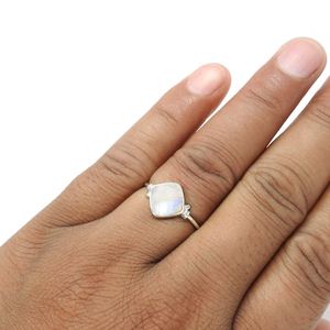 Fabulous Look 925 Sterling Silver Natural Rainbow <b>Moonstone</b> Cushion Shape Casual <b>Ring</b> for Everyday Wear Handmade Jewelry India - Product Image 2