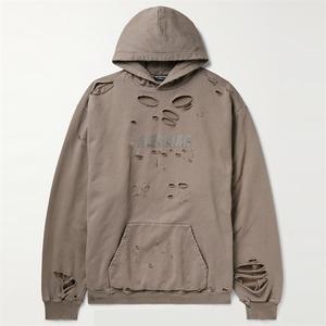Sudadera con capucha de invierno personalizada Streetwear Vintage Ripped Kangaroo Pocket French Terry Distressed impermeable hombres sudaderas con capucha - Product Image 6