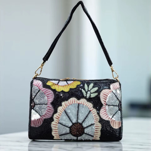 Elegante bolso de noche de ante de diseñador para damas, fiesta y boda, uso con cuentas de perlas bordadas DE LA India - Product Image 1