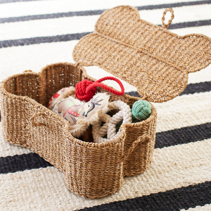Handwoven Eco-friendly Seagrass Bins Storage Organizer Bone Shape <b>Basket</b> Bin Box <b>with</b> <b>Lid</b> for Pet Toys from Vietnam - Product Image 5