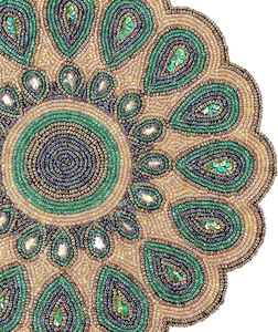 Tapis de table en verre rond de 14 pouces fait à la main perles blanches élégantes avec perles argentées et dorées tapis et tampons de qualité supérieure - Product Image 4