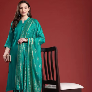 Mujeres sólido rayón viscosa Kurta conjunto con estampado Dupatta indio Pakistán Salwar kameez traje - Product Image 1