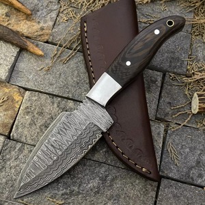 Couteau de chasse et de camping en plein air en acier damassé fait à la main avec gaine en cuir à lame fixe supporté par OEM nouveau couteau de Cowboy de conception - Product Image 1